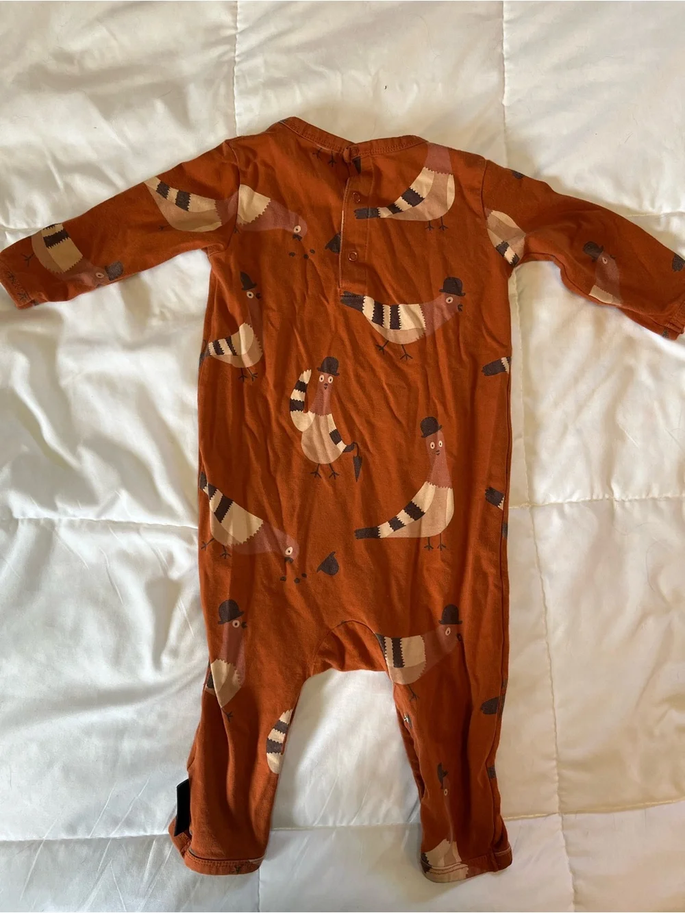Tiny Cottons Rust Bird-Print Kids Footed Pajamas